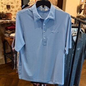 Criquet Large Light Blue Striped Polo Shirt w/Black Jacks’s Crossing Lanitas TX